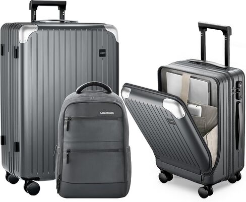 LARVENDER Expandable Carry On Luggage sets 22x14x9 Airline Approved 20inch ABS+PC Hardshell Suitcase with Front Pocket, TSA Lock, Lightweight Luggage for Men & Women, Grey in Saudi Arabia
