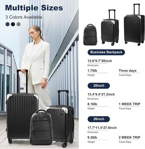LARVENDER Expandable Carry On Luggage sets 22x14x9 Airline Approved 20inch ABS+PC Hardshell Suitcase with Front Pocket, TSA Lock, Lightweight Luggage for Men & Women, Grey in Saudi Arabia