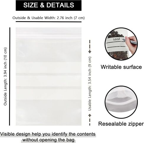 PABCK Clear Seed Envelopes Resealable (2.76x3.94 inch) Seeds Packets Small Plastic Bags for Spice Jewelry Parts Packaging with White Writable Block Self Seal Coins Envelope Garden Flower Organizer in Saudi Arabia