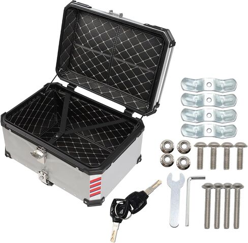 65L Black Silver Motorcycle Top Case Aluminum Motorcycle Trunk with Two Keys Motorcycle Tail Box with Backrest (Silver) in Saudi Arabia