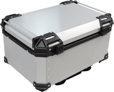 65L Black Silver Motorcycle Top Case Aluminum Motorcycle Trunk with Two Keys Motorcycle Tail Box with Backrest (Silver) in Saudi Arabia