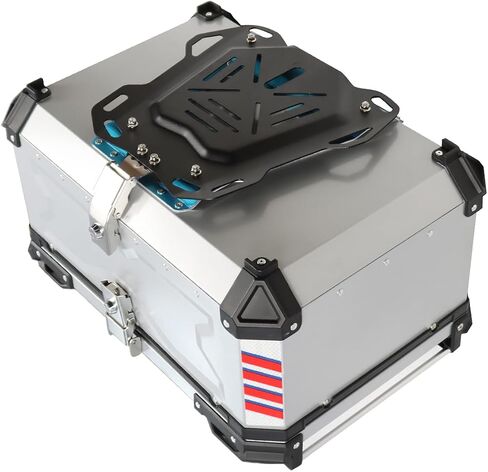 65L Black Silver Motorcycle Top Case Aluminum Motorcycle Trunk with Two Keys Motorcycle Tail Box with Backrest (Silver) in Saudi Arabia