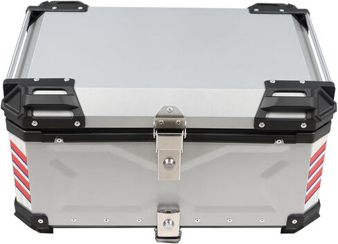 65L Black Silver Motorcycle Top Case Aluminum Motorcycle Trunk with Two Keys Motorcycle Tail Box with Backrest (Silver) in Saudi Arabia