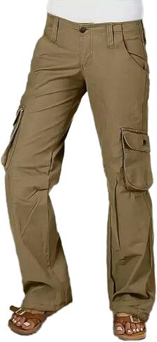 Flamingals Women's Straight Leg Cargo Pants Mid Waist Buckle Flap Pocket Casual Pants in Saudi Arabia
