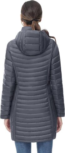SLOW DOWN Women Ultra Light Down Jacket Packable Puffer Jacket Coat Hooded Mid Length Winter Outwear in Kuwait