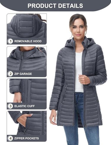 SLOW DOWN Women Ultra Light Down Jacket Packable Puffer Jacket Coat Hooded Mid Length Winter Outwear in Kuwait