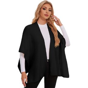 PULI Womens Knitted Warm Shawl Wraps Open Front Capes Ribbed Shawls Wool Cardigan for Fall Winter