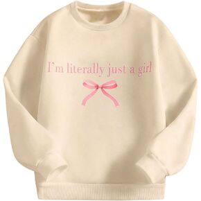 SHENHE Girl's Letter Graphic Pullover Sweatshirts Cute Bow Slogan Crew Neck Loose Casual Top