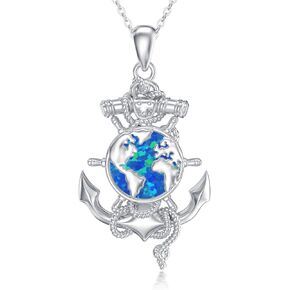 Earth Anchor Neckalce S925 Sterling Slive Opal Anchor Pendant Neckalce Earth Necklace for Women Men Birthday Valentine's Day