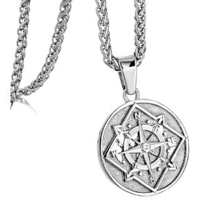 murtoo Compass Necklace for Men Women, Stainless Steel Necklace with Compass Coin Pendant, Gold Silver Mens Necklace Gift Ideal