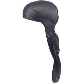 Men Silk Durag Black Color 360 Wave Cap Long Tail Bandanas DoRag