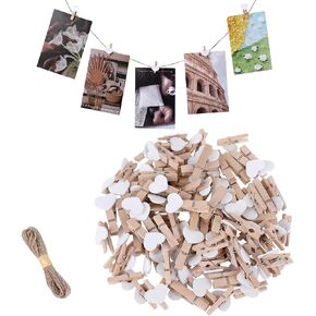 100PCS White Heart Clothespins Wooden Photo Paper Peg Pin Graft Clips Heart Clothespins 3.5 cm 2.8cm with Jute Twine Spring Craft Clips for Hanging Clip Photos Clothes Craft Outdoor Indoor Party Decor in Saudi Arabia