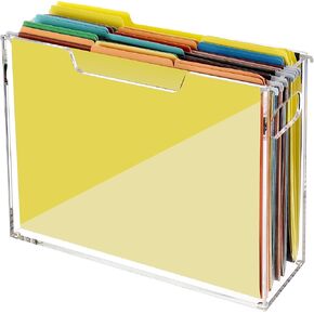 DINGHUO Acrylic File Organizer Box Letter Size Hanging File Organizer, Clear Folder Holder Portable File Box with Handle, Storage Filing Organizer for Desk, Office, School - 1 Pack