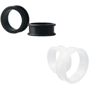 2 PAIR (4pcs) BLACK CLEAR SILICONE FLAT FLARE TUNNELS Double Flare Gauges Thin Soft Flexible Flesh Plugs 1045