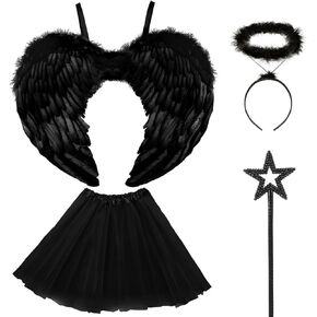 Angel Costume Wings for Adult Women, Feather Wings Tutu White Halo Headband Fairy Wand Halloween Cosplay Party in Kuwait