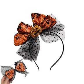 Hofar 2PC Cute Pumpkin Halloween Orange Headband Hairclip For Women Bow Festival Headpiece Cosplay Adults Costume Photo Shoot