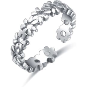 Flower Toe Ring for Women Hawaiian Leaf Big Rings Chic Design Adjustable 925 Sterling Silver Toe High Polish Flower Rings Comfort Fit Rings Pure Stainless Steel Floral Band Stylish Toe Rings
