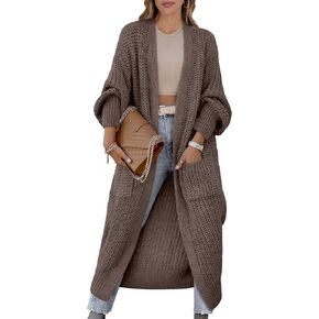 Caracilia Women Cardigan Sweaters Long Sleeve Open Front Knit Long Coat Duster Cozy 2024 Fall Winter Outfits with Pockes