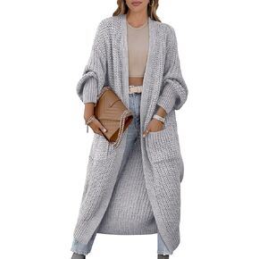 Caracilia Women Cardigan Sweaters Long Sleeve Open Front Knit Long Coat Duster Cozy 2024 Fall Winter Outfits with Pockes