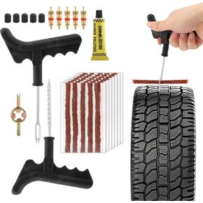 طقم إصلاح الإطارات 49 قطعة، مجموعة سدادات الإطارات شديدة التحمل، أدوات إصلاح الإطارات العالمية لإصلاح الثقوب وتوصيل مجموعة رقعة مسطحة للسيارة، الجيب، الشاحنة، الدراجة النارية، الجرار، ARB، ATV، SUV، RV in Kuwait
