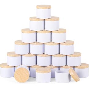 BOTINXIS 24 Pcs 4oz Candle Tins - Matte White Bulk Empty Candle Jars with Wood Grain Lids, Candle Jars for Making Candles,Candle Making Kit for Adults