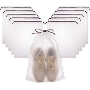 100 PCS Translucent Shoe Bags for Travel, Large Travel Shoe Bag Portable Shoe Bag, Travel Shoe Bag with Drawstring, for Rainy Days Out or Traveling (White)
