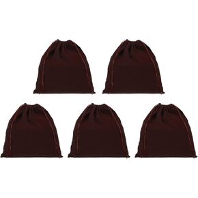 PATIKIL Large Velvet Bags With Drawstrings, 5 Pack 14 x 14 Inch Hair Dryer Bag Treat Bag Dust Bag Hotel Storage Bag for Travel Luggage Packing, Brown