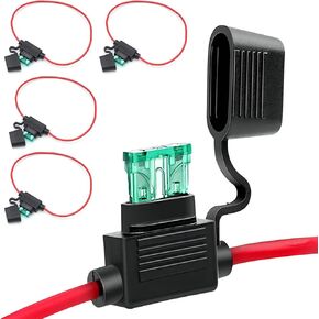 Pack-5 Waterproof Inline Fuse Holder Pigtail Blade Fuse Block Relay with 12Amp, Fuse Holder Replacement, Automotive Fuses Set Universal for Car Truck Motorbikes (Black)