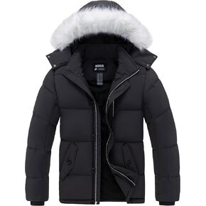Skieer Men's Hooded Puffer Jacket Outdoor Waterproof Winter Coat Warm Parka with Detachable Hood