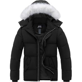 Skieer Men's Hooded Puffer Jacket Outdoor Waterproof Winter Coat Warm Parka with Detachable Hood