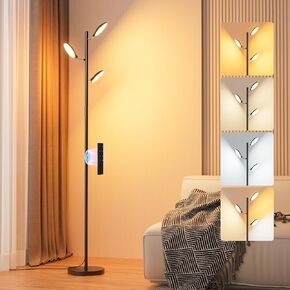 bedee LED Floor Lamp for Living Room: 30W Dimmable Standing Light with 4 Color Temperature, 3 Rotatable LED Tree Floor Lamp with Remote and Touch Control for Bedroom Office Lighting