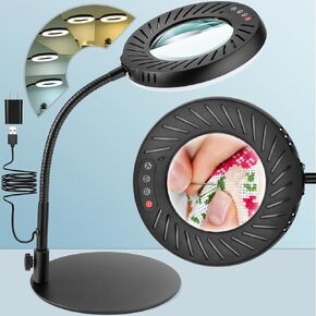 10X Magnifying Glass with Light and Stand, 5 Color Modes Stepless Dimmable LED Desk Lamp, Adjustable Flexible Gooseneck Lighted Magnifier Hands Free for Close Works, Crafts, Hobby, Reading, Painting in Saudi Arabia