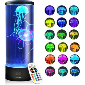 Brewish Giftable Jellyfish Lamp, Nightly Lifelike Desk Jellyfish Aquarium, Electric Jellyfish LED Light with 18 Color Changing Remote Control for Home Decor & Men Women and Kids