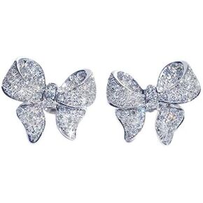 Metmejiao Silver Sparkly Bow Earrings for Women Rhinestone Cubic Zircon Bow Statement Earrings for Wedding Bridal Prom Jewelry Gift Gold