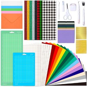 63PCS Accessories Bundle for Cricut Joy, Accessories and Supplies with Weeding Tools, Heat Transfer Vinyl, Permanent Adhesive Vinyl, Card Kit, Card Mat, Crafting Starter Kit for Cricut Projects