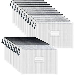 AUSTARK 24PCS Mesh Zipper Pouches, Plastic Zipper Bags with Label Pocket, Multipurpose Storage Organization Bags for Office, Home, Travel, Cosmetic (6.3''x4.7'', 12-Colors)