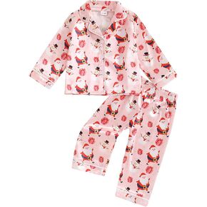 Kids Christmas Pajamas Toddler Girl Boy Cute Santa Claus Button Up Shirt Top Long Pants Loungewear Sleepwear