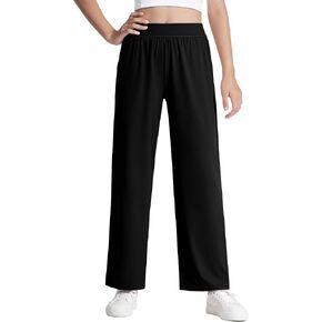 JOCMIC Girls Wide Leg Pants Kids Yoga Dress Pants with Pockets High Waist Long Trousers