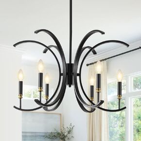 6 Light Gold Chandelier with Fringe Crystal Candle Chandelier Light Fixture Over Dining Table High Ceiling Entrance Chandelier for Foyer Bedroom Entryway Living Room Kitchen, 29in