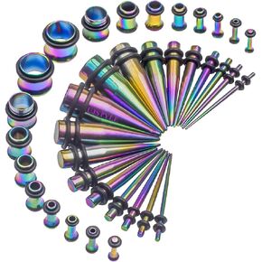 36 Pcs Ear Gauges Stretching14G-00G Kit Stainless Steel Tapers and Tunnels Set Expander Body Piercing Jewelry