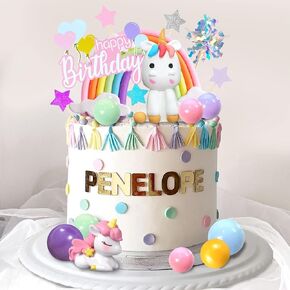 47 PCS Unicorn Cake Topper Unicorn Rainbow Cake Decorations with Rainbow Butterflies Unicorn Balls Happy Birthday Cake Decorations for Boys Girls Kids Birthday (Style 2)