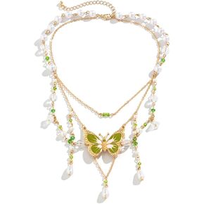 Fairy Tassel Butterfly Choker Necklace - Colorful Butterfly Pendant Necklace Elegant Bohemian Butterfly Costume Jewelry for Women