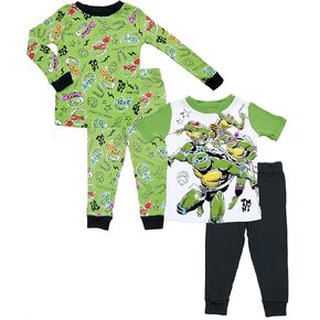 Nickelodeon Ninja Turtles Toddler Boys Pajamas, 4 Piece Snug Fit Cotton TMNT PJs for Kids