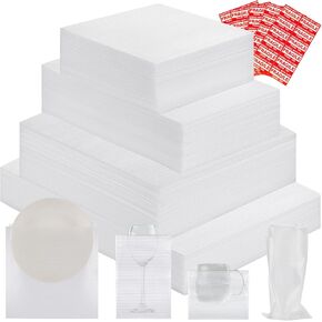 320 pcs Moving Packaging Supplies, 260 Cushioning Foam Pouches and Sheets, 4 Sizes (16x12", 12x12", 12x7.8", 7.8x7.8") with 60 Fragile Stickers, Cushion Foam Pouch for Moving, Packaging, Storage.