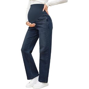 fitglam Women's Maternity Jeans Relaxed Fit Over Belly Pregnancy Denim Work Pants Maternity Clothes with Pockets