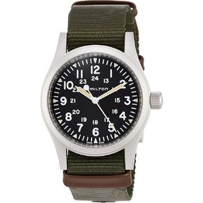 Hamilton Watch Khaki Field Mechanical 38mm | Swiss Made | 38mm Stainless Steel Case | Black Dial Analog Watch | Green Textile NATO Strap (Model: H69439931)