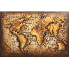 Empire Art Direct Metal, Hand Painted Primo Mixed Media Iron Sculpture, Decor,Ready to Hang,Living Room, Bedroom ＆ Office 3D Wall Art, 48 in. x 2.0 in. x 32 in, World Map 1