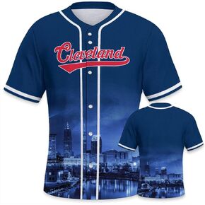 Baseball City Night Skyline Jersey Shirt Printing Apparel for Men Fans Gifts M Blue Red