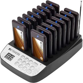 طنان مطعم Retekess T113، نظام الترحيل للأعمال، صفارة مقاومة للماء IP32، بحد أقصى 98 صفارة، 16 صفحة، صفارة انتظار للكنيسة، البار، العيادة، المستشفى