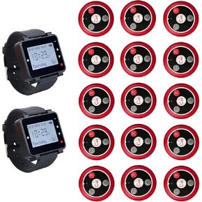 Retekess T128 Caregiver Pager، نظام بيجر للمطاعم، نظام تنبيه النادل الممرض، عرض وقت الاتصال، 2 جهاز استقبال لساعة المعصم، 15 زر اتصال للمطعم، البار، المستشفى، المقهى in Kuwait